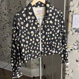 Guess Black Daisy Cropped Trucker Jacket